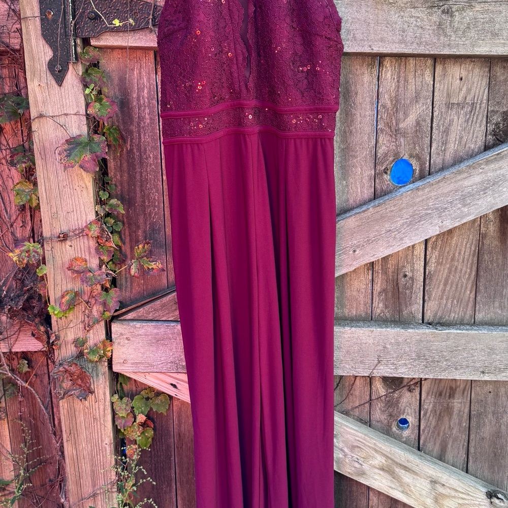 Night Way‎ Collections Burgundy Lace Jumpsuit Size 12P